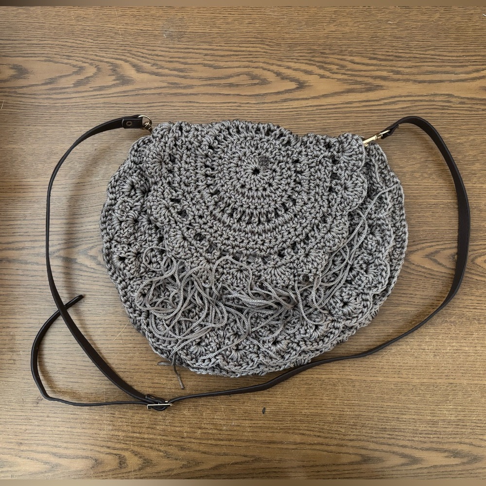 Gray Crochet Crossbody Bag